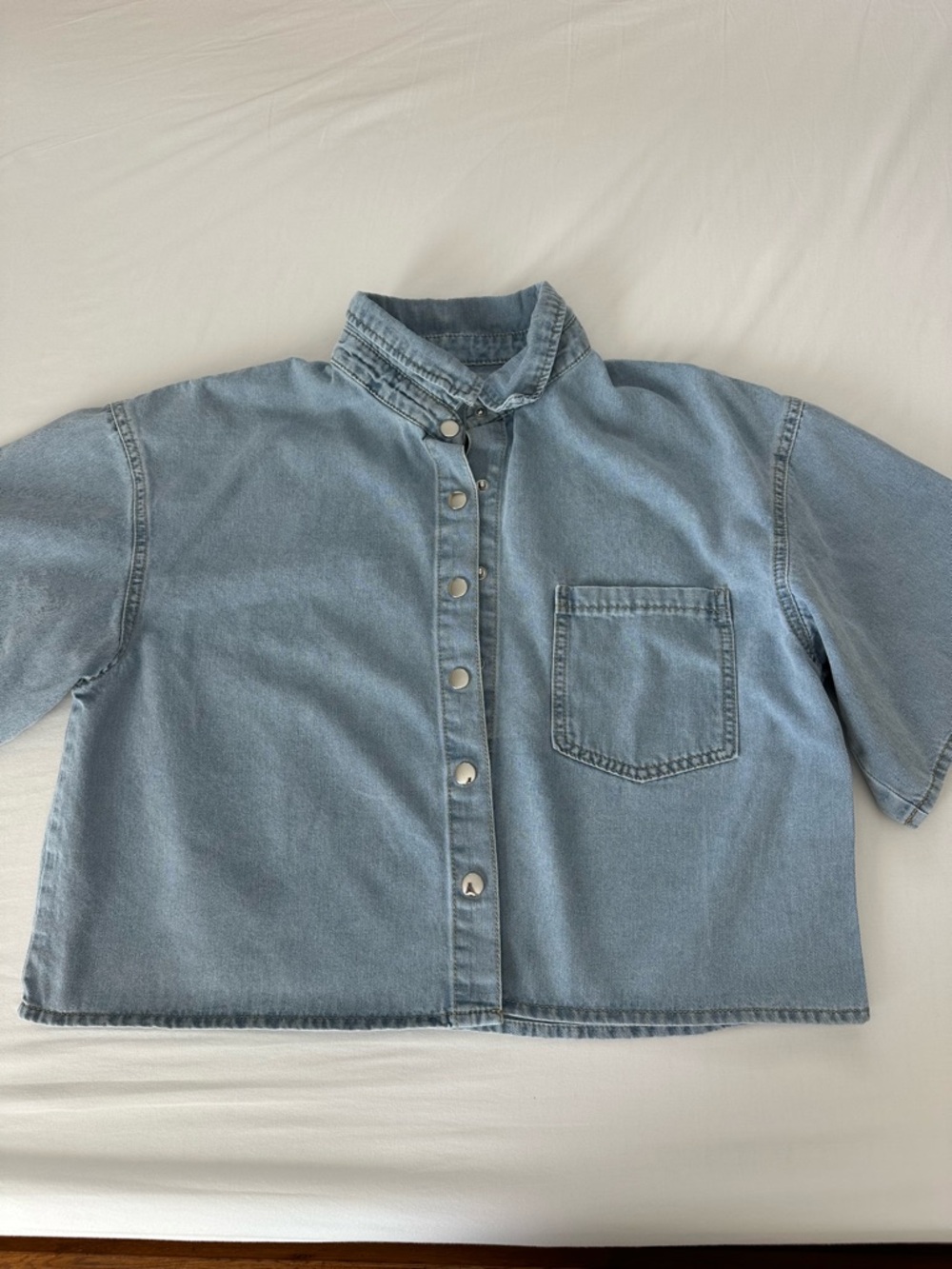 Forever 21 Light Blue Cropped Denim Button-Down Shirt - Picture 5 of 10